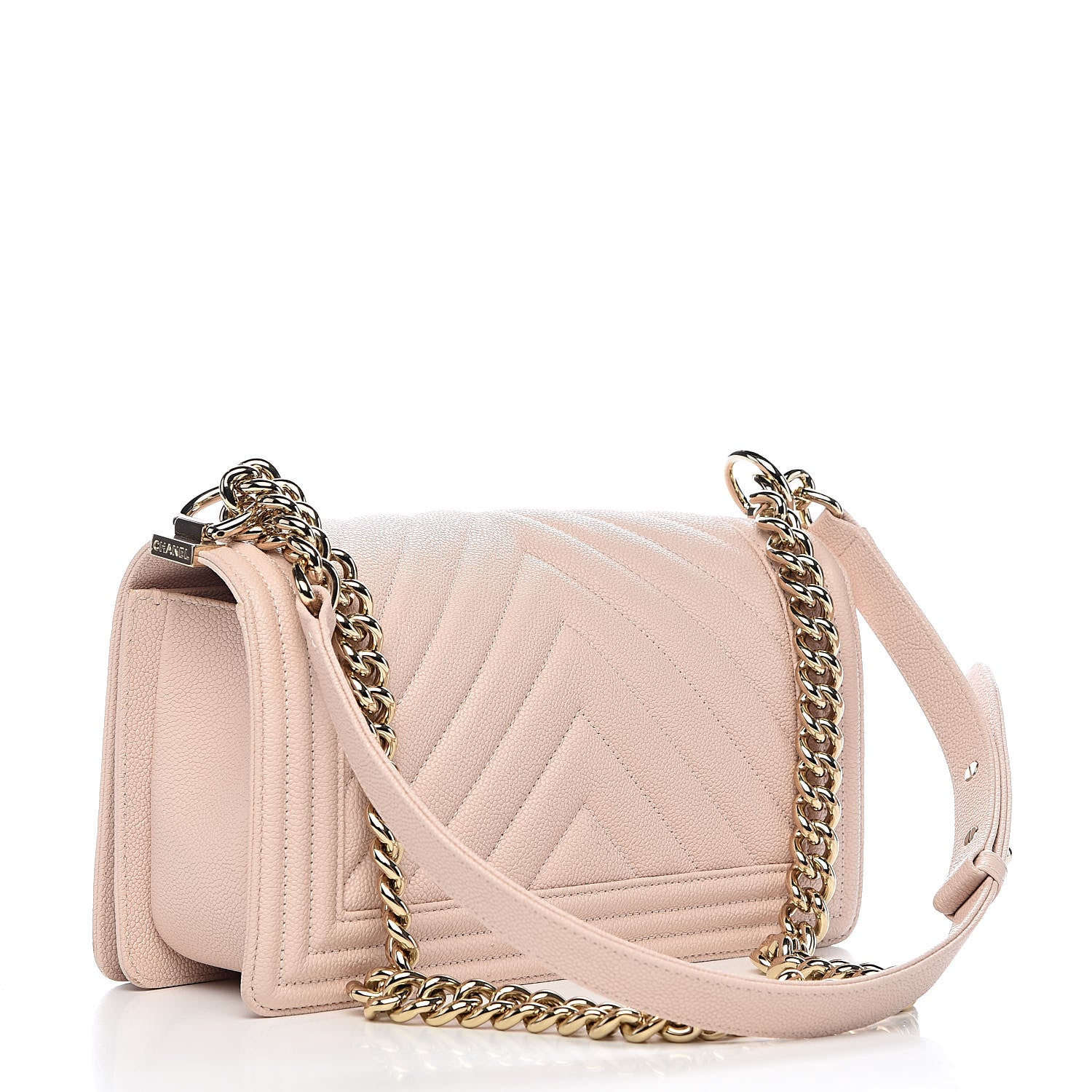 Chanel Caviar Chevron Quilted Medium Boy Flap Nude 3 of 15