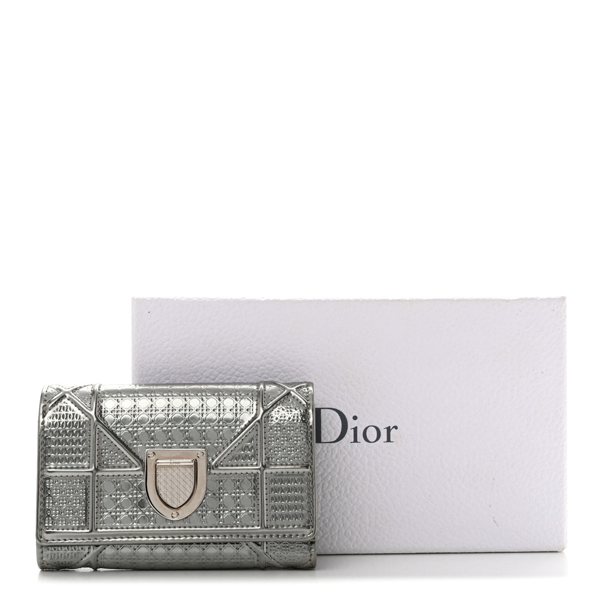 Metallic Patent Micro-Cannage Diorama Elancee Wallet Onyx Silver