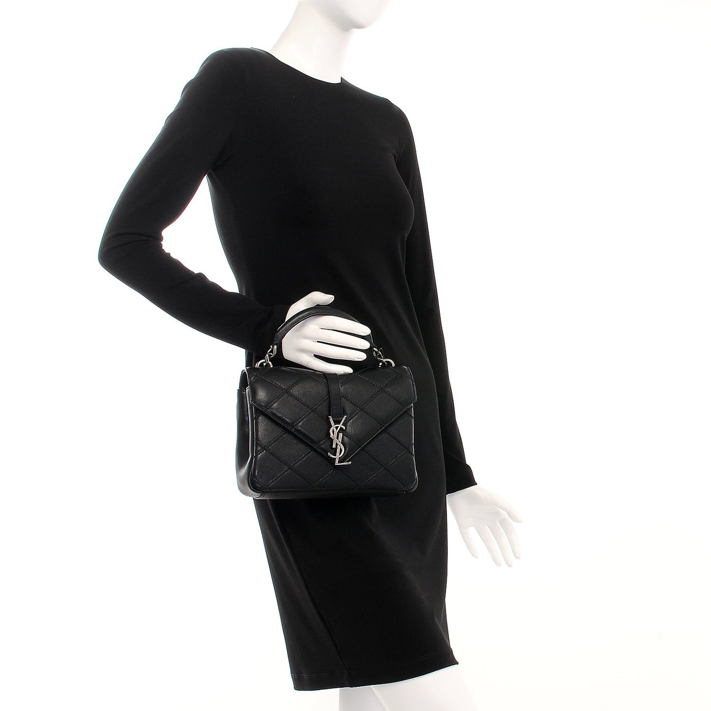 Calfskin Matelasse Diamond Quilted Monogram Medium College Bag Black