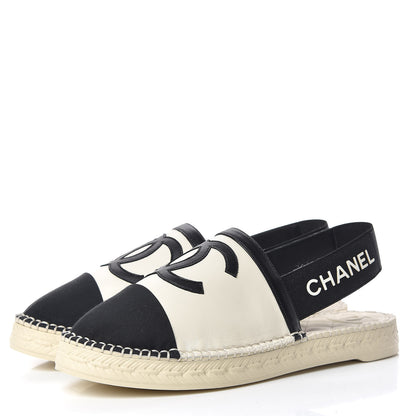 Chanel Lambskin Grosgrain CC Slingback Espadrilles 37 Black White 3 of 9