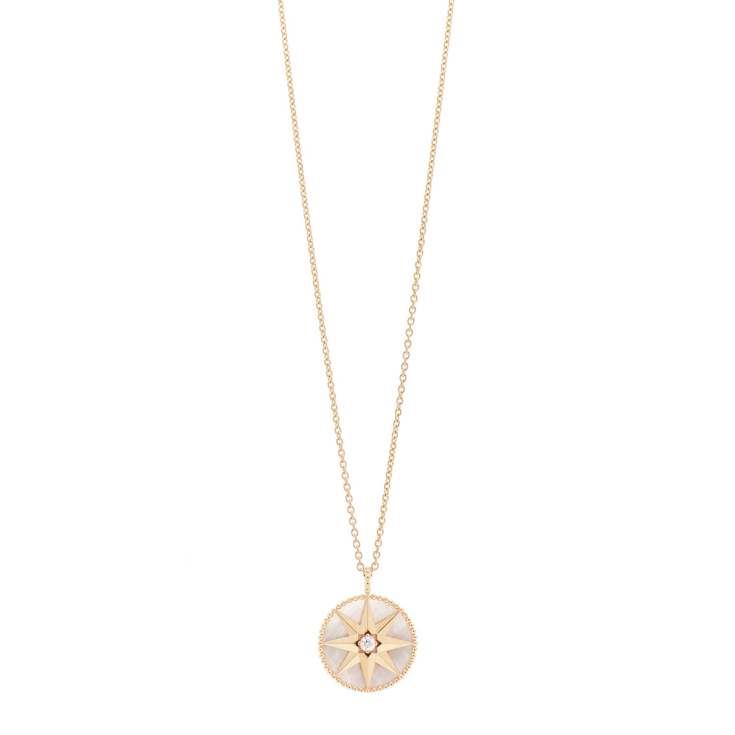 Christian Dior 18K Yellow Gold Diamond Mother of Pearl Rose Des Vents Medallion Necklace 1 of 8