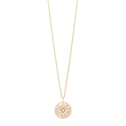 Christian Dior 18K Yellow Gold Diamond Mother of Pearl Rose Des Vents Medallion Necklace 1 of 8