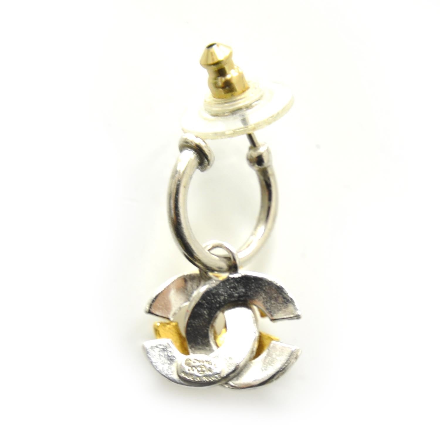 Chanel Metal CC Hoop Earrings Silver Gold 5 of 6