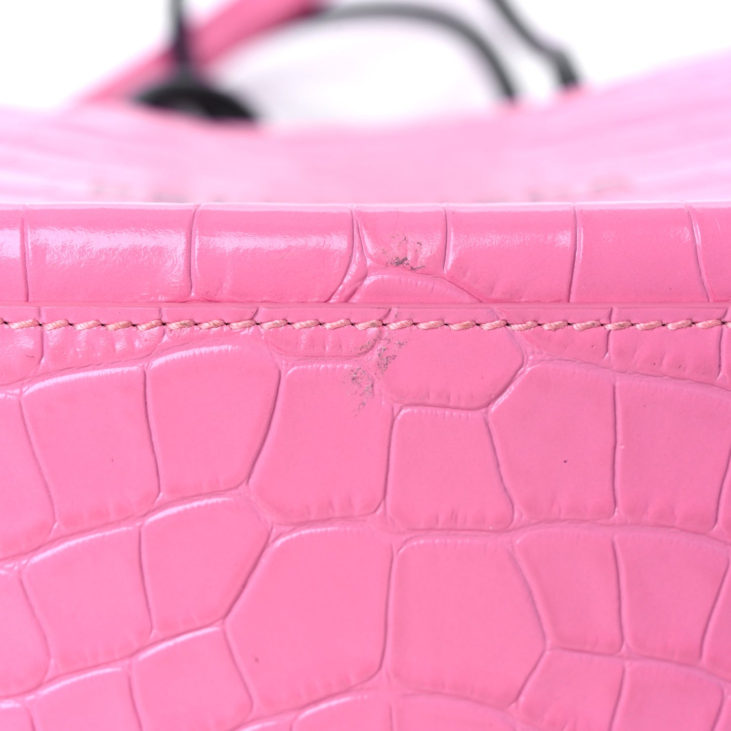 Shiny Calfskin Logo Crocodile Embossed North South Shopper Tote XXS Rose Black