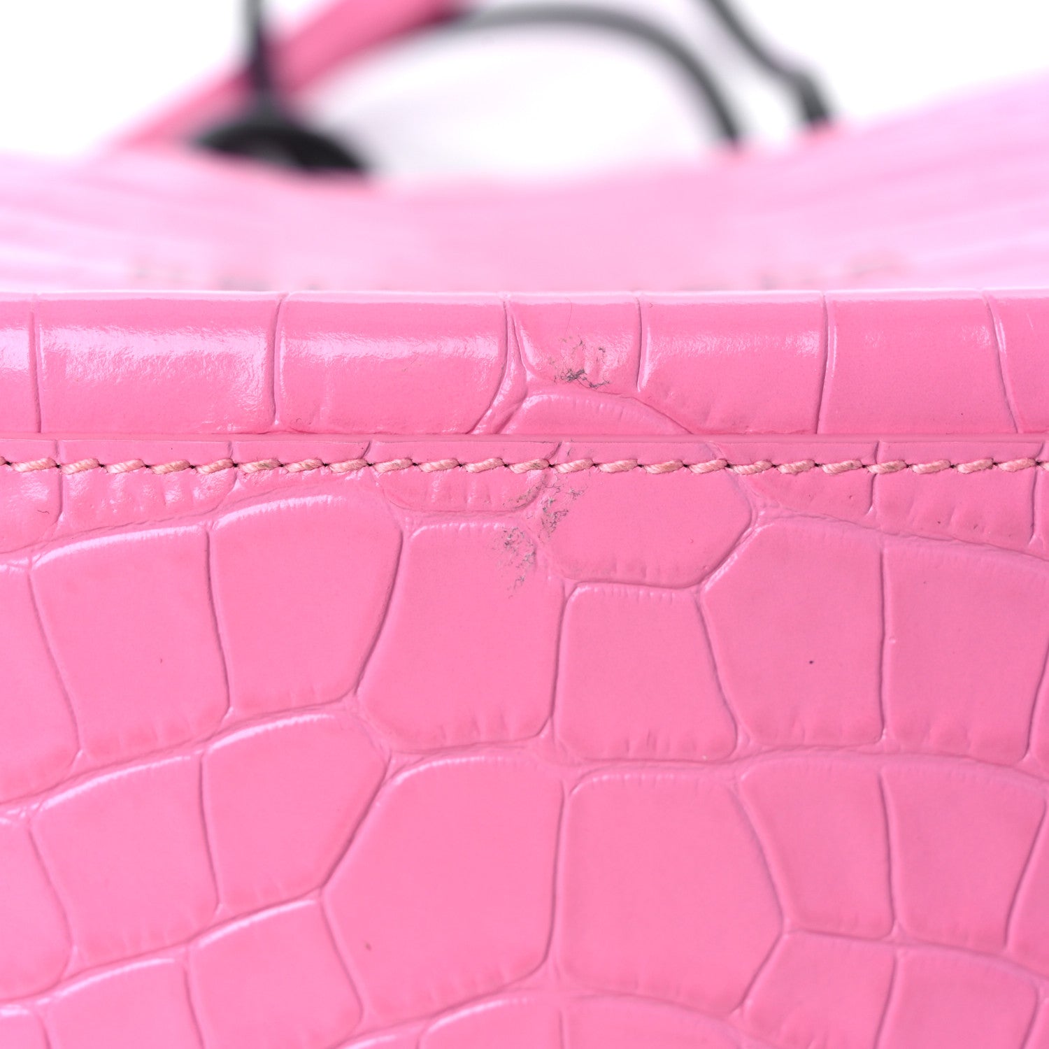 Balenciaga Shiny Calfskin Logo Crocodile Embossed North South Shopper Tote XXS Rose Black 13 of 17