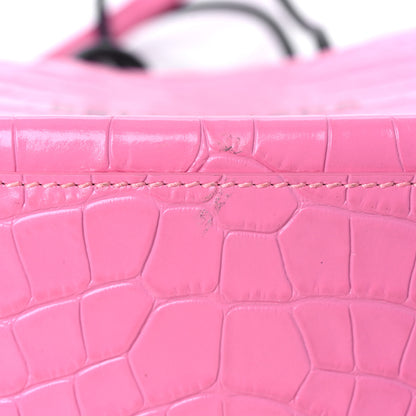 Balenciaga Shiny Calfskin Logo Crocodile Embossed North South Shopper Tote XXS Rose Black 13 of 17