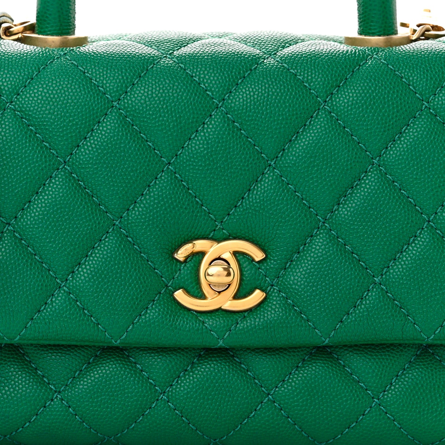 Caviar Quilted Mini Coco Handle Flap Green