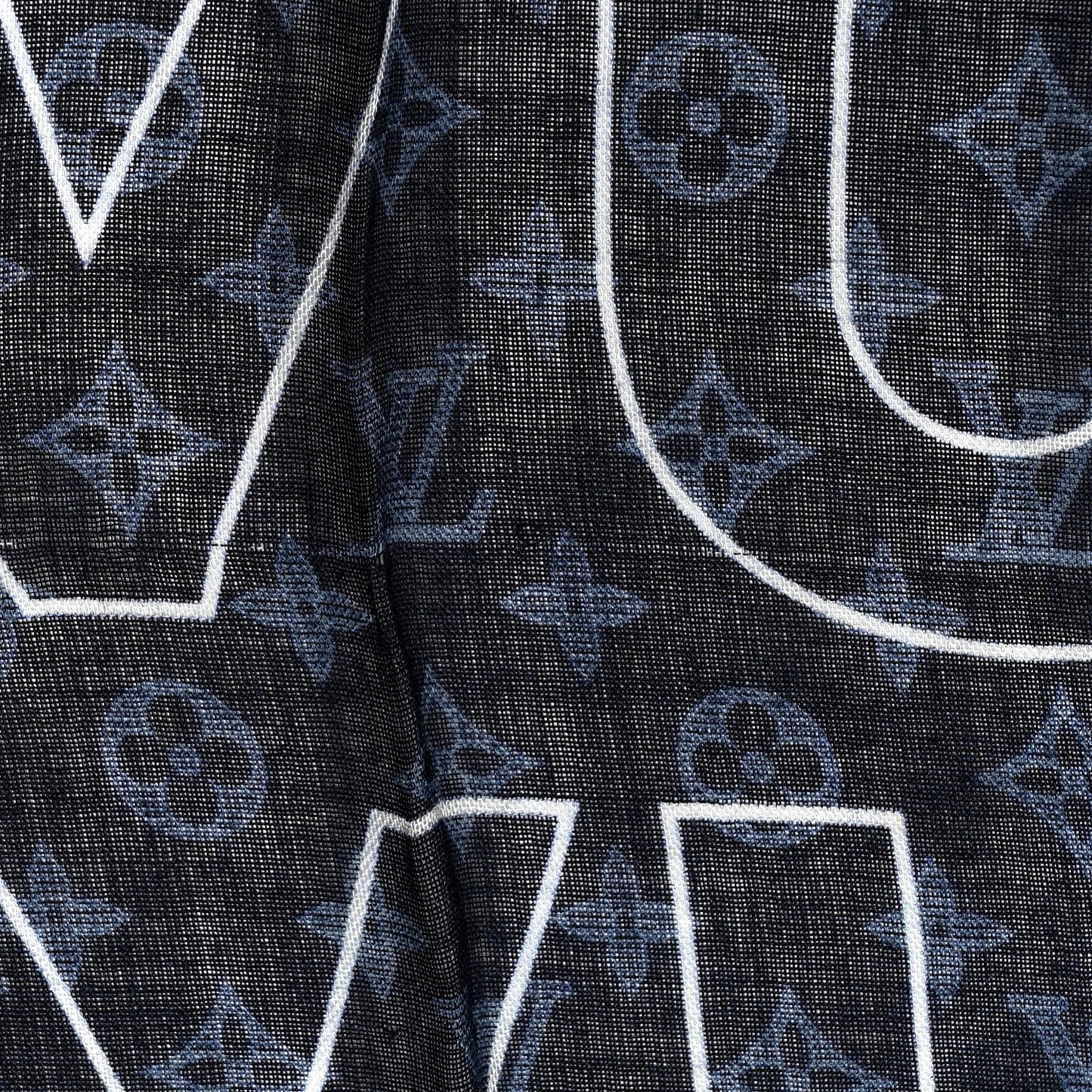 Silk Cashmere LV List City Scarf Navy White