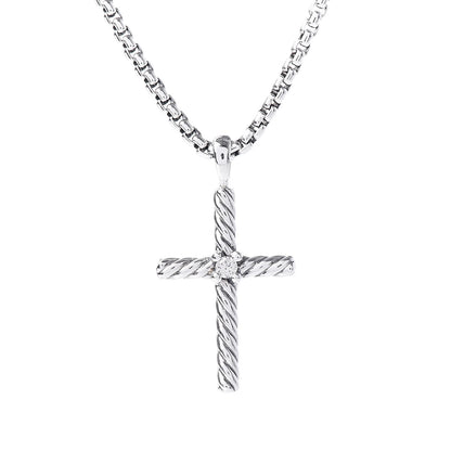 David Yurman Sterling Silver Diamond Cable Classics Cross Necklace 5 of 6