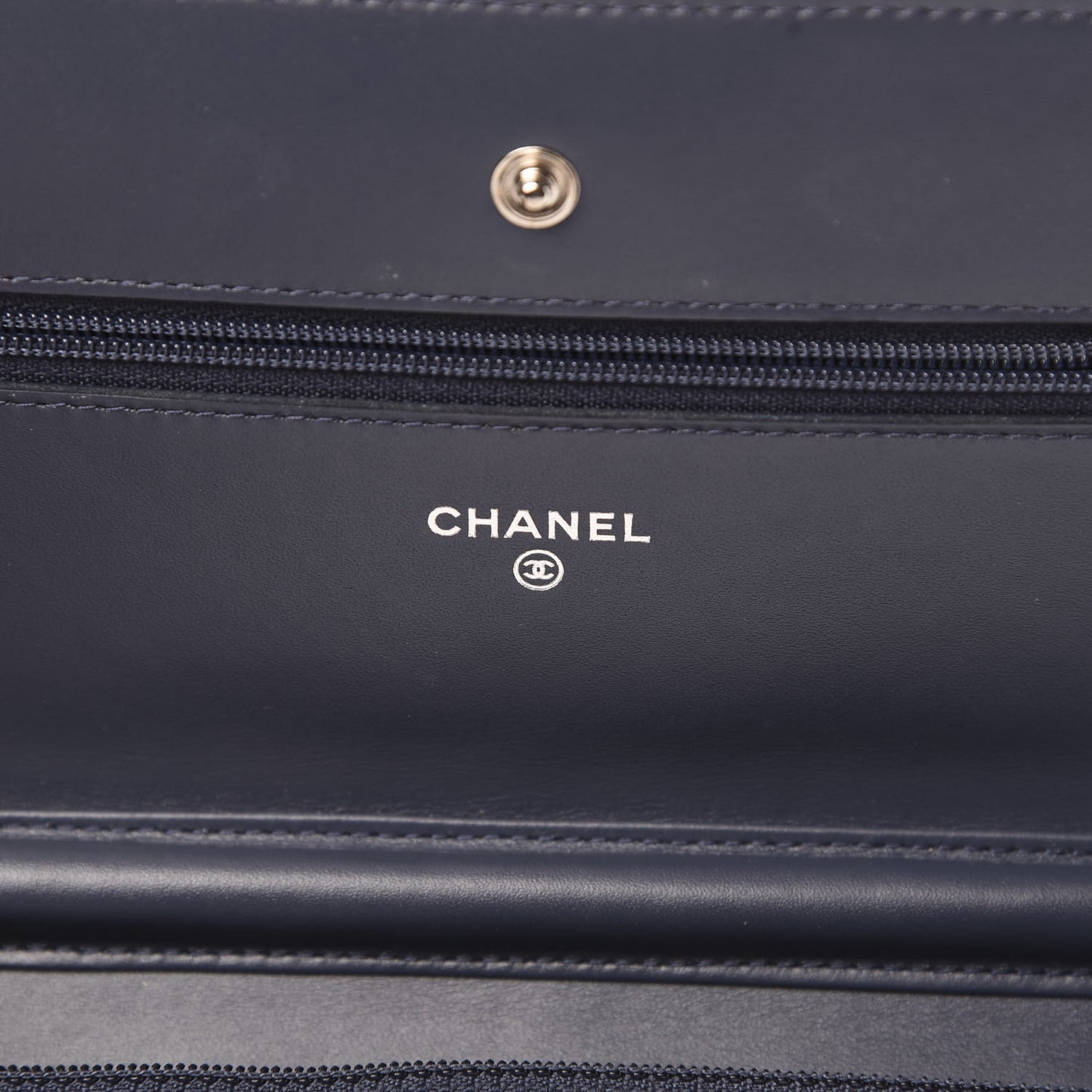 Patent Quilted Wallet On Chain WOC Navy Blue