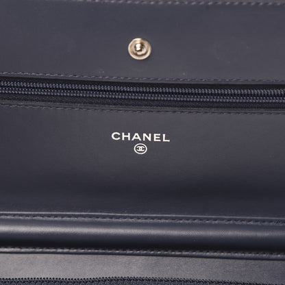 Chanel Patent Quilted Wallet On Chain WOC Navy Blue 6 of 12