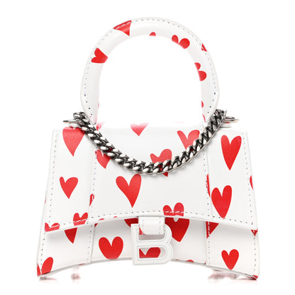 Balenciaga Smooth Calfskin Heart Hourglass Top Handle Bag Mini with Chain White Red 1 of 10