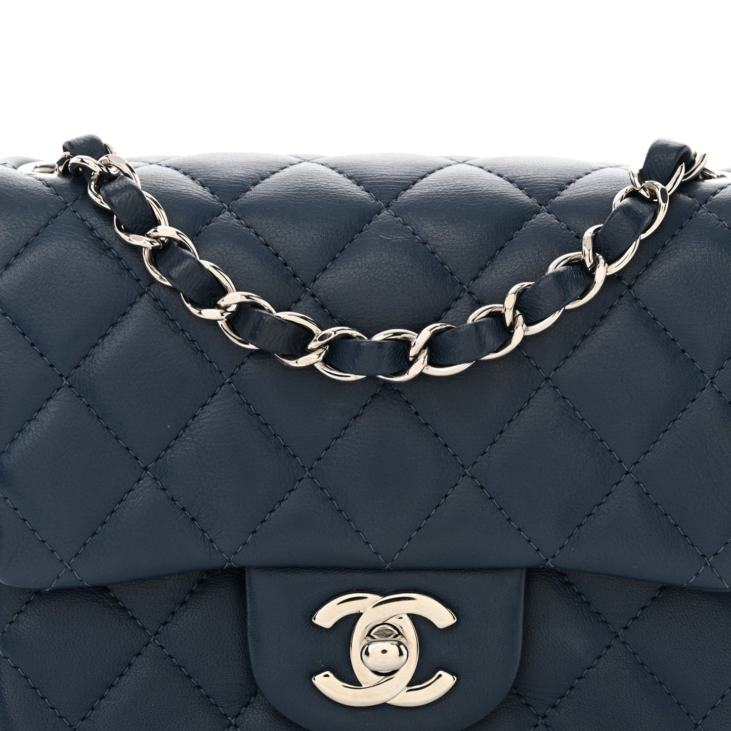 Lambskin Quilted Mini Square Flap Navy