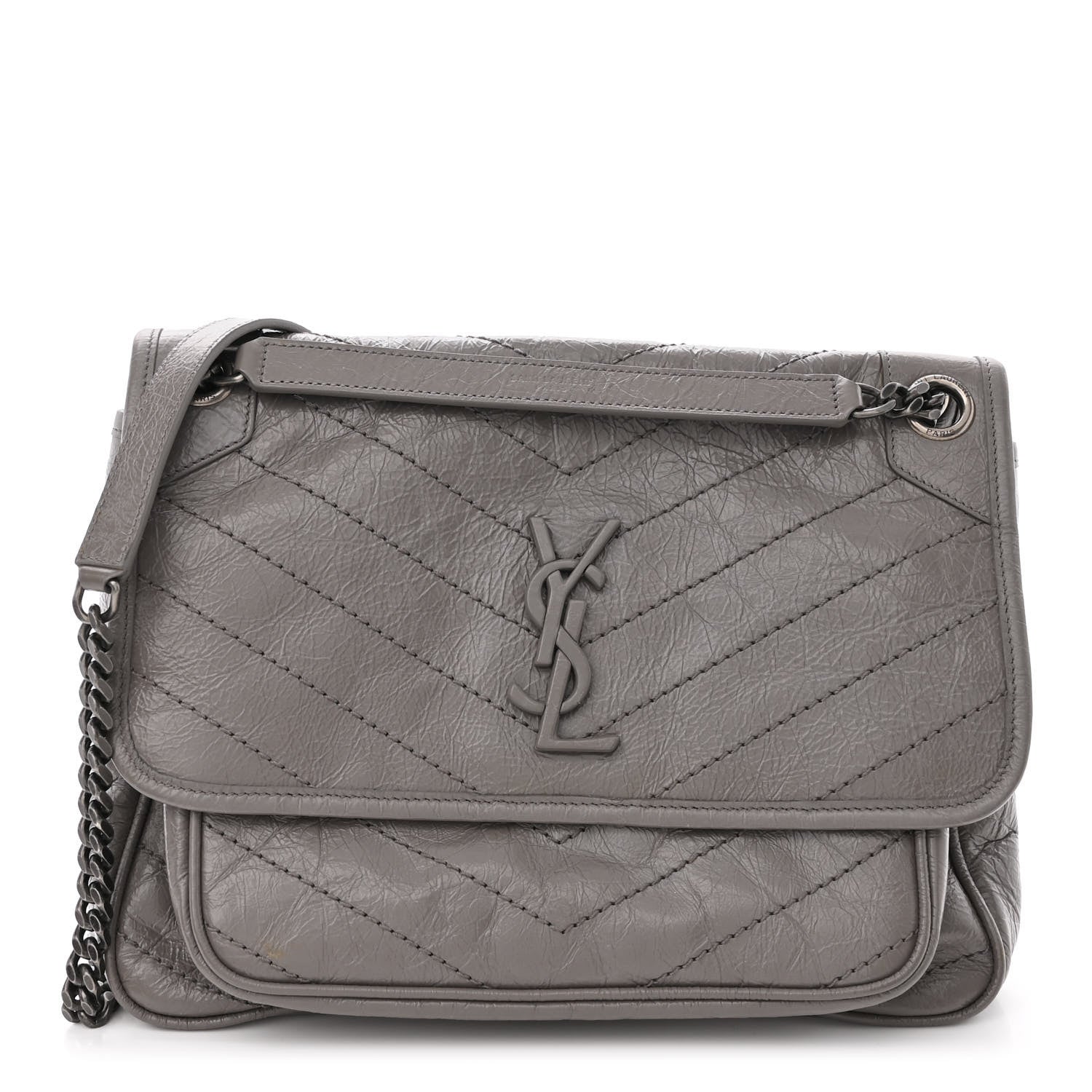 Saint Laurent Crinkled Calfskin Matelasse Monogram Medium Niki Chain Satchel Fog 1 of 10