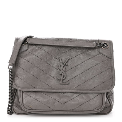 Saint Laurent Crinkled Calfskin Matelasse Monogram Medium Niki Chain Satchel Fog 1 of 10