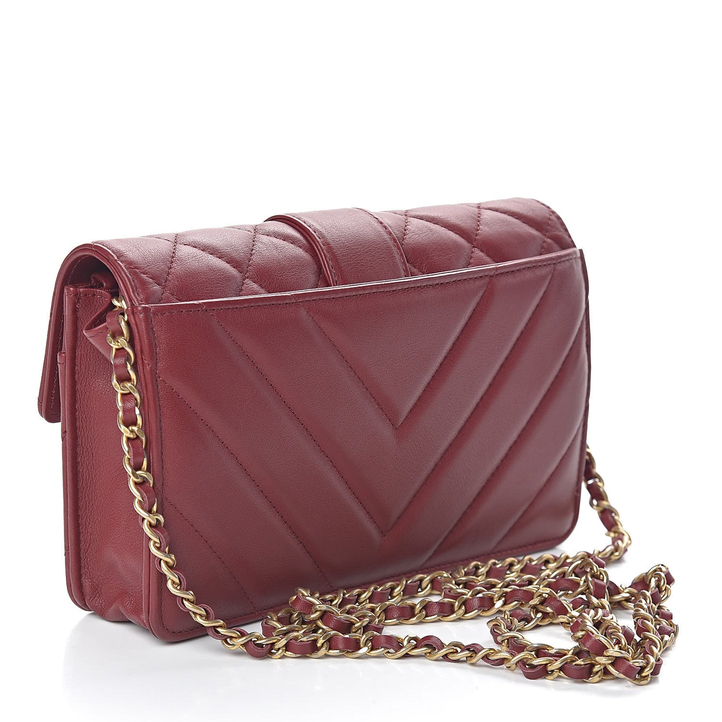 Lambskin Chevron Quilted CC Wallet On Chain WOC Red