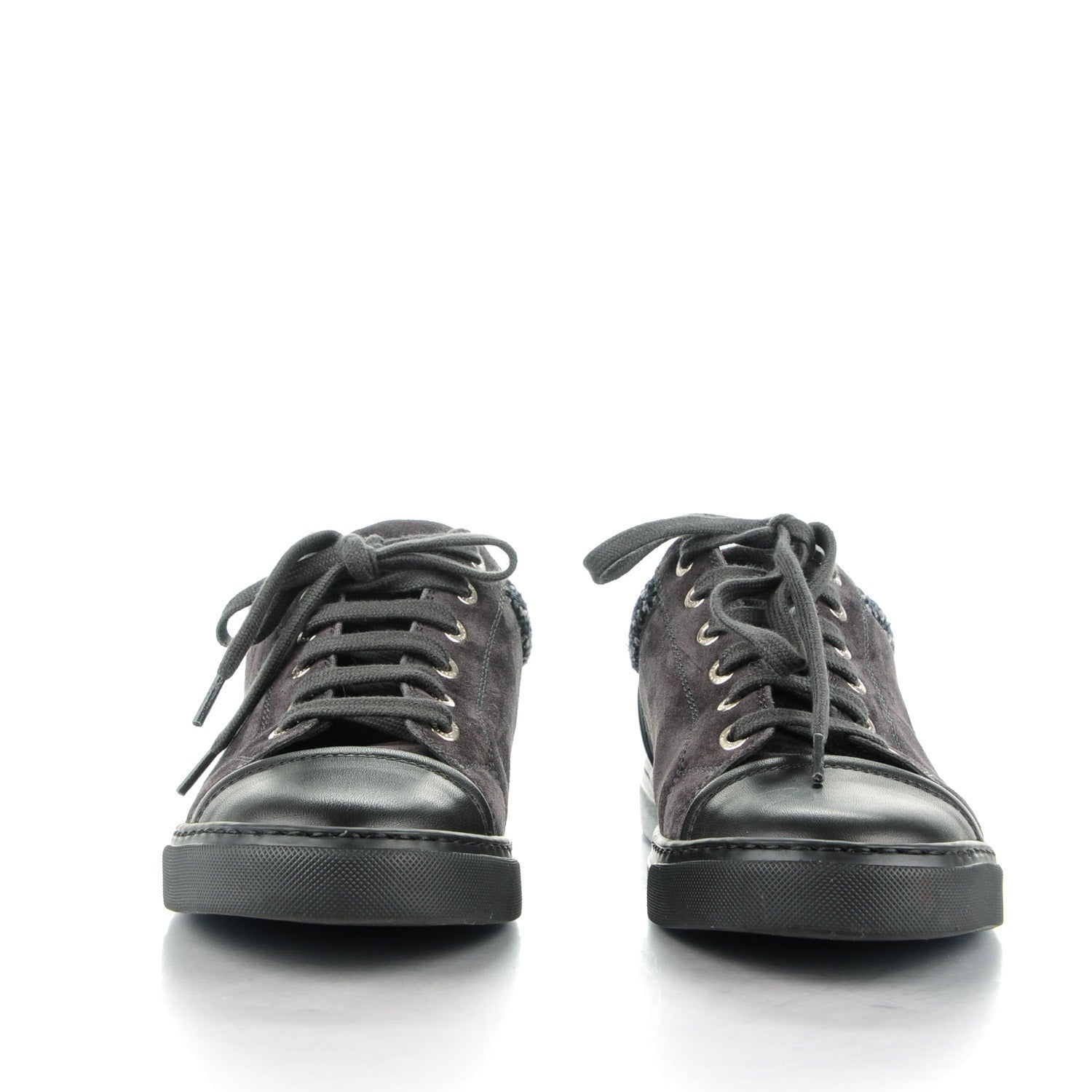 Chanel Suede Calfskin Tweed Low Top Sneakers 37.5 Dark Grey 2 of 9