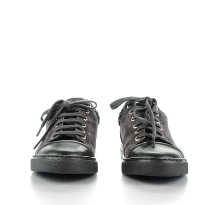Chanel Suede Calfskin Tweed Low Top Sneakers 37.5 Dark Grey 2 of 9