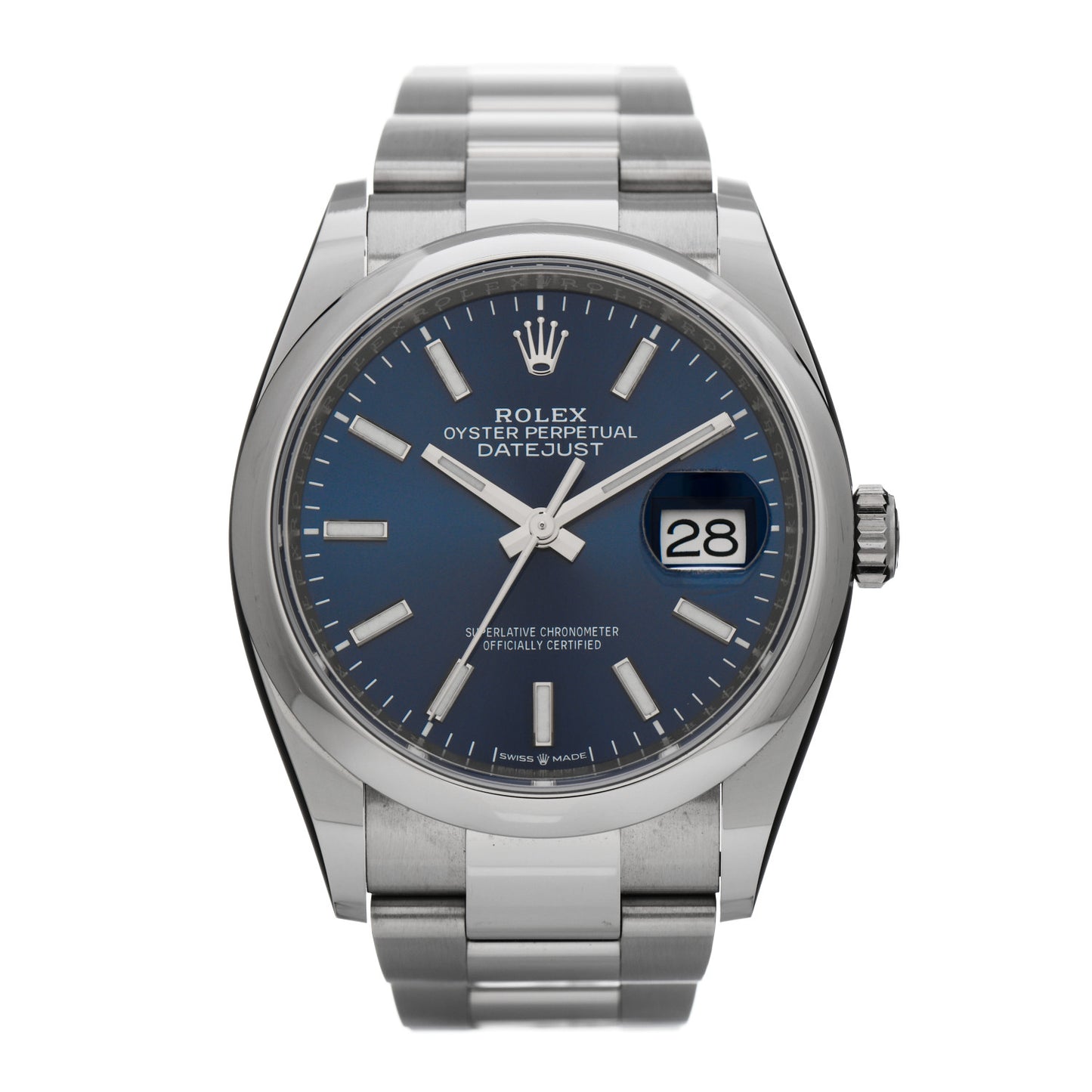 Stainless Steel 36mm Oyster Perpetual Datejust Watch Bright Blue 126200