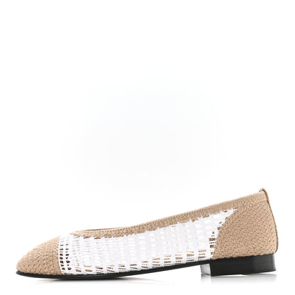 Chanel Raffia CC Cap Toe Ballerina Flats 37 White Beige 1 of 9