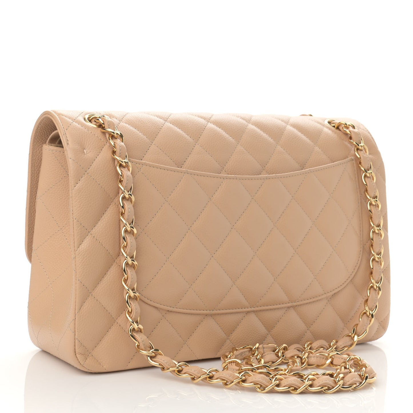 Caviar Quilted Jumbo Double Flap Beige Clair