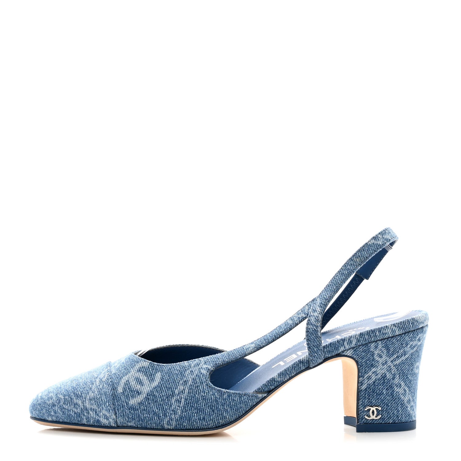 Chanel Denim Cap Toe Denim Slingback Pumps 38 Blue 1 of 9