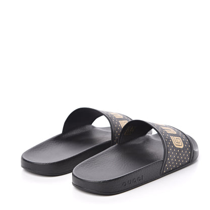Gucci X SEGA Supreme Canvas GUCCY Stars Womens Slide Sandals 40 Black Gold 4 of 8