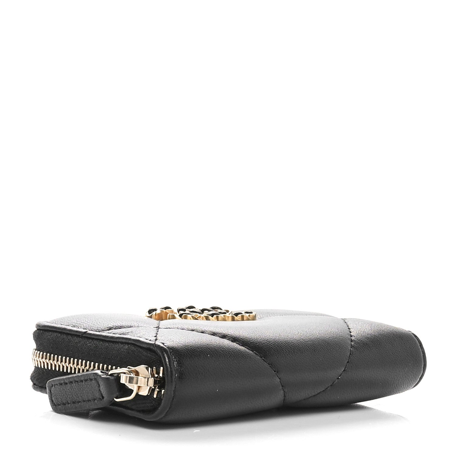 Chanel Lambskin Quilted Chanel 19 Zip Around Coin Purse Wallet Black 4 of 8