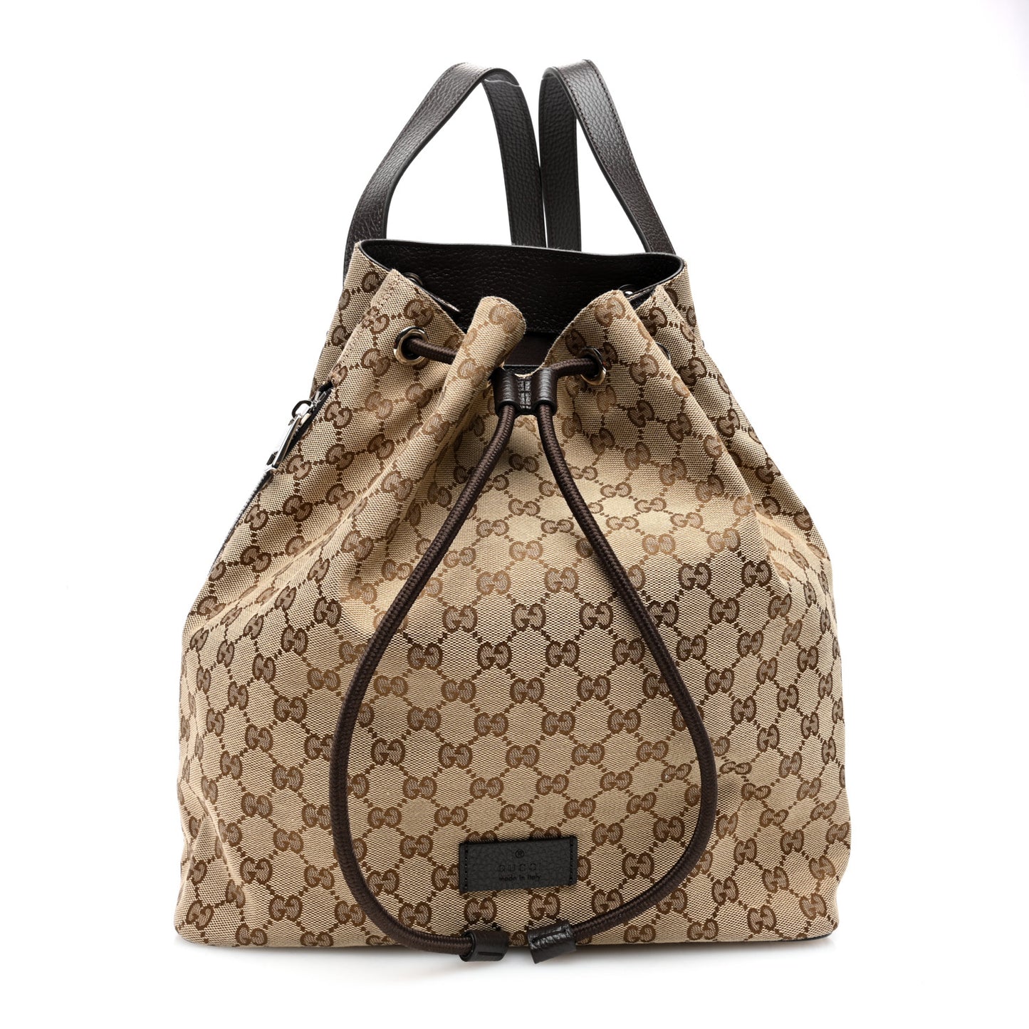 Monogram Dollar Calfskin O Drawstring Backpack Beige Ebony Testa di Moro Dark Chocolate