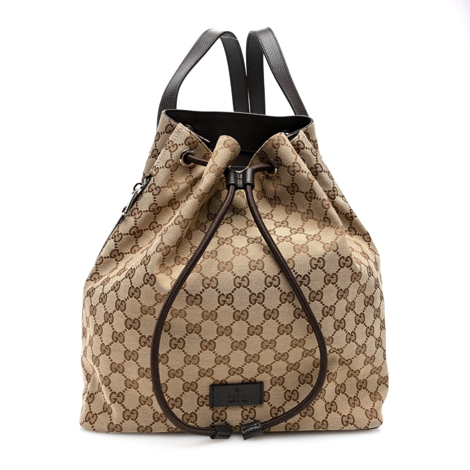 Gucci Monogram Dollar Calfskin O Drawstring Backpack Beige Ebony Testa di Moro Dark Chocolate 1 of 10