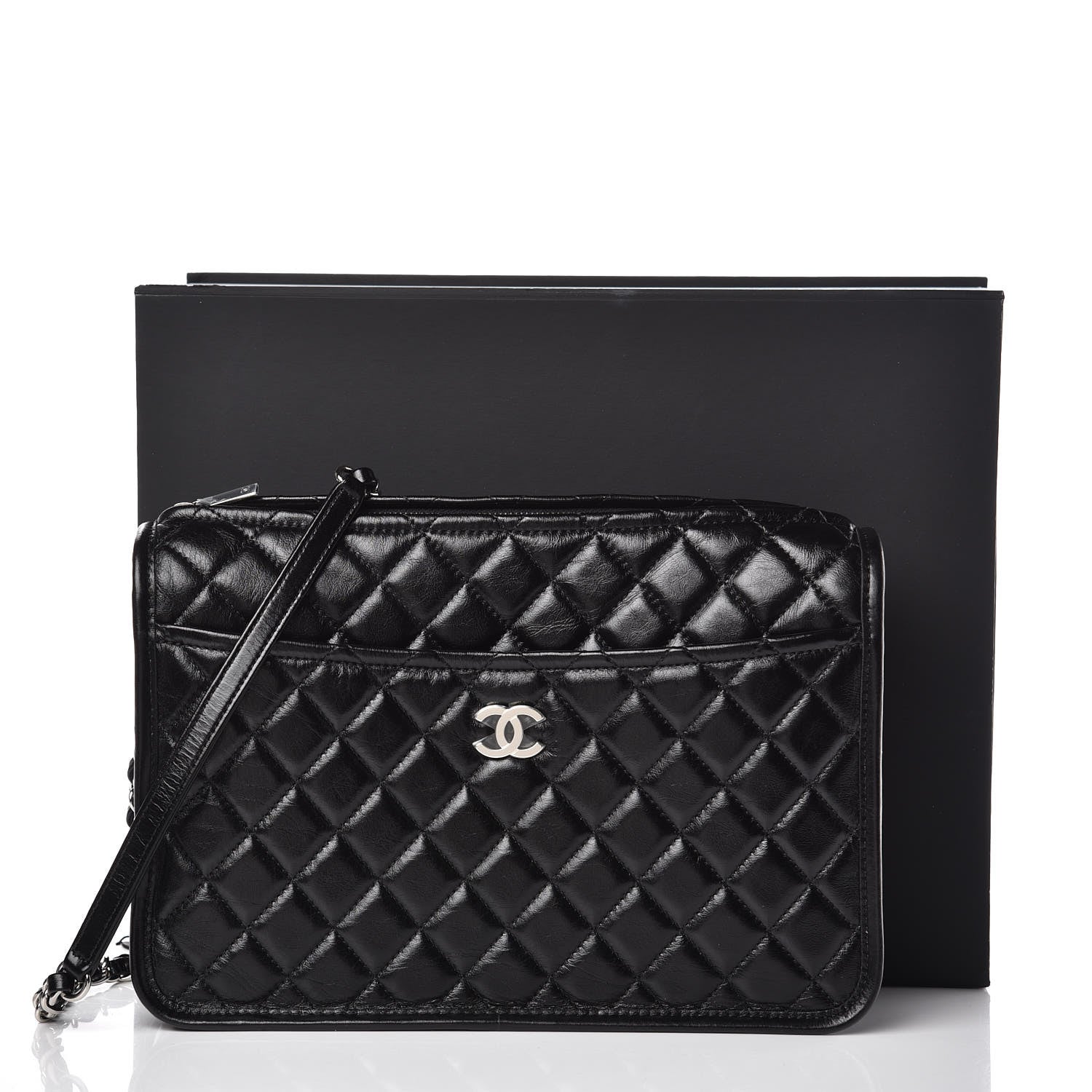Chanel Aged Calfskin Quilted Large Working Vibe Camera Case Black 11 of 11
