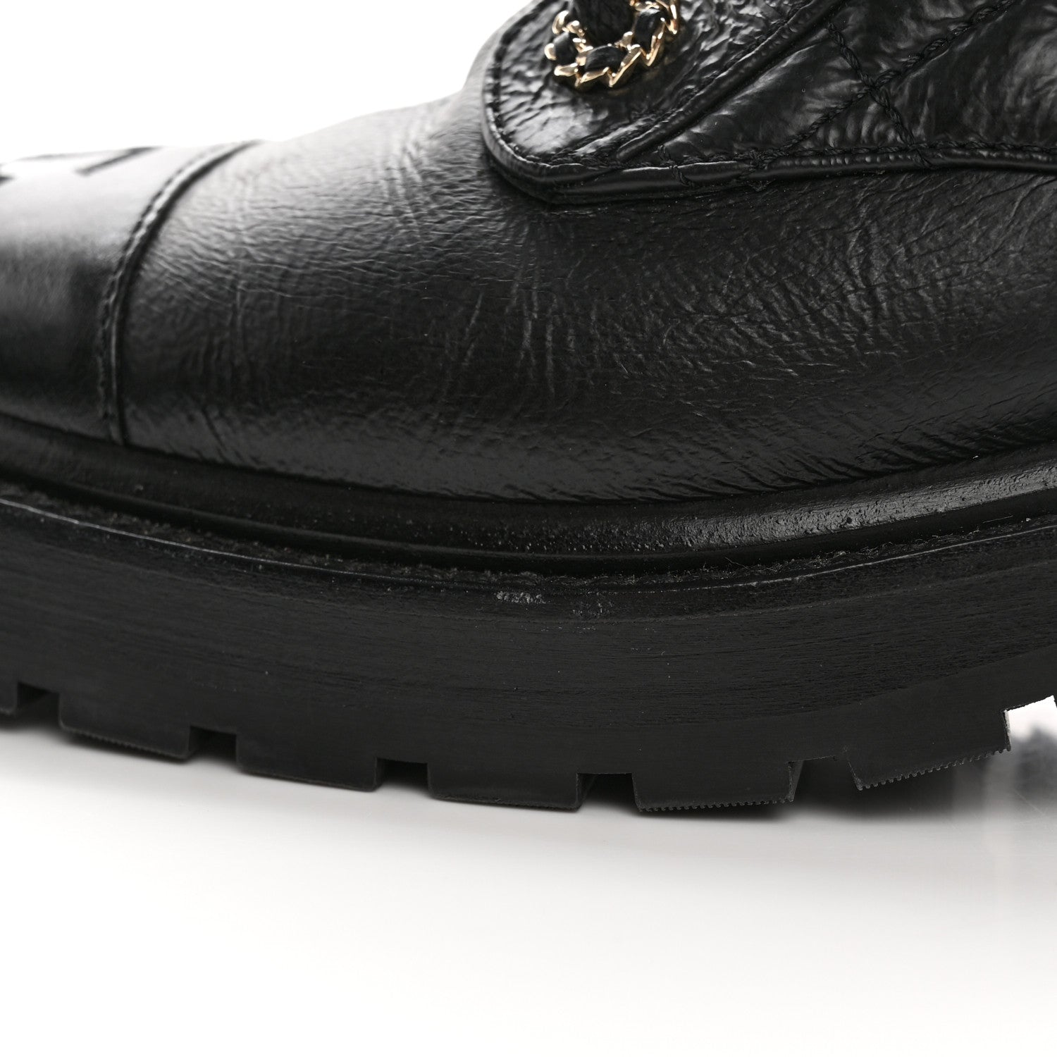 Chanel Shiny Calfskin Quilted Lace Up Combat Boots 35.5 Black 14 of 18