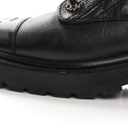 Chanel Shiny Calfskin Quilted Lace Up Combat Boots 35.5 Black 14 of 18