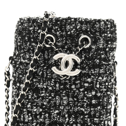 Chanel Tweed Mini Bucket Drawstring Bag Black Silver 9 of 11