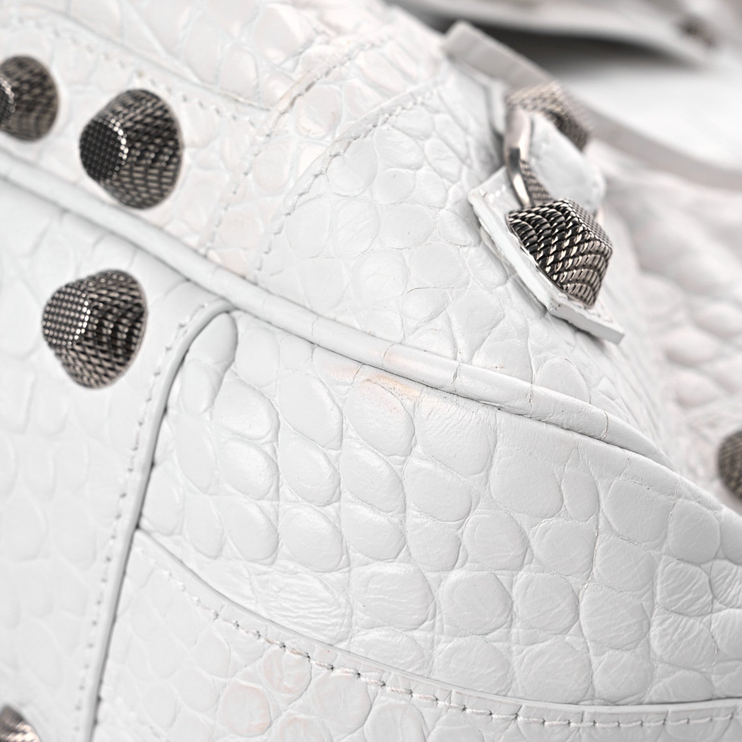 Balenciaga Extra Supple Calfskin Crocodile Embossed Medium Le Cagole Shoulder Bag White 8 of 13
