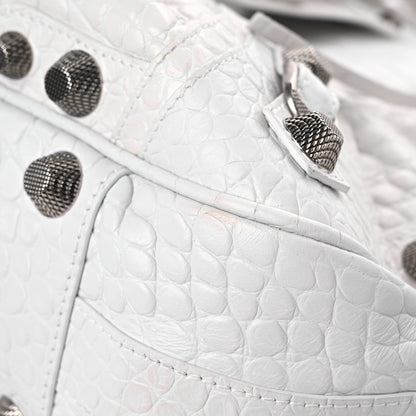Balenciaga Extra Supple Calfskin Crocodile Embossed Medium Le Cagole Shoulder Bag White 8 of 13
