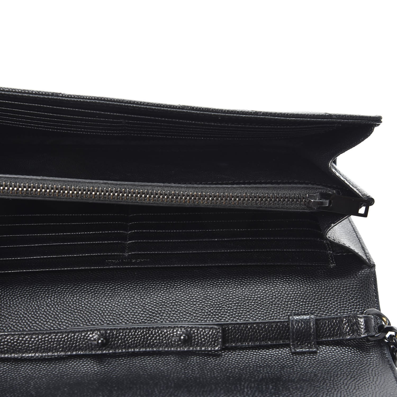 Saint Laurent Grain De Poudre Matelasse Chevron Monogram Chain Wallet Black 8 of 9