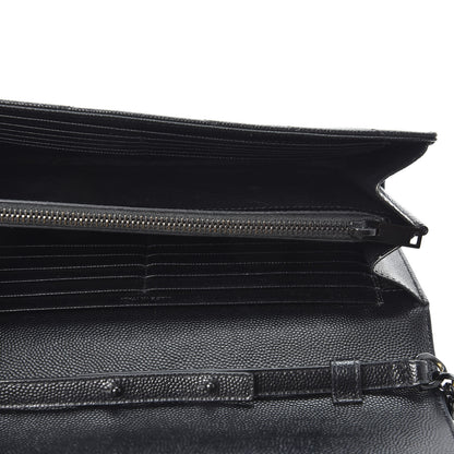 Saint Laurent Grain De Poudre Matelasse Chevron Monogram Chain Wallet Black 8 of 9