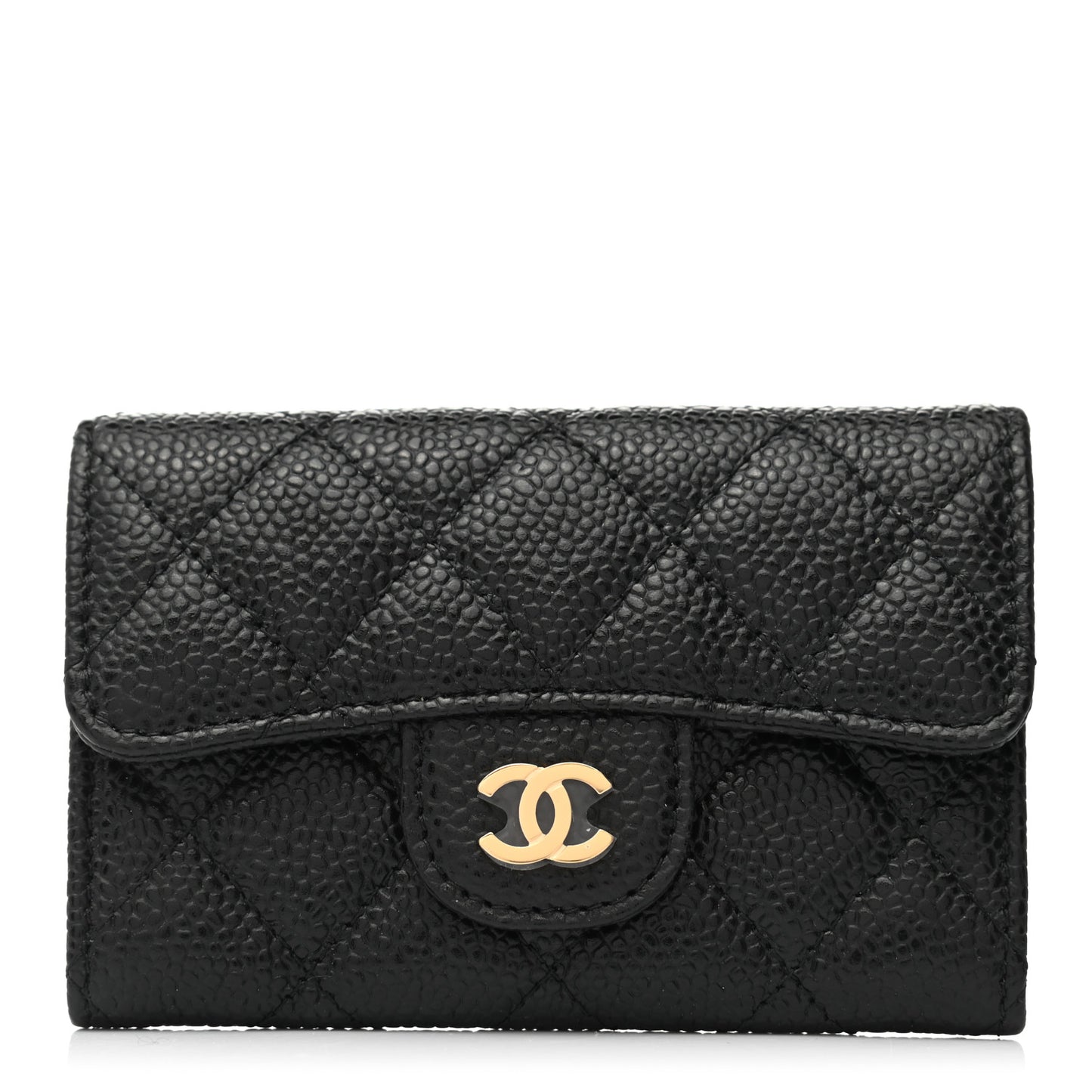 Caviar Quilted Flap Card Holder Wallet Black