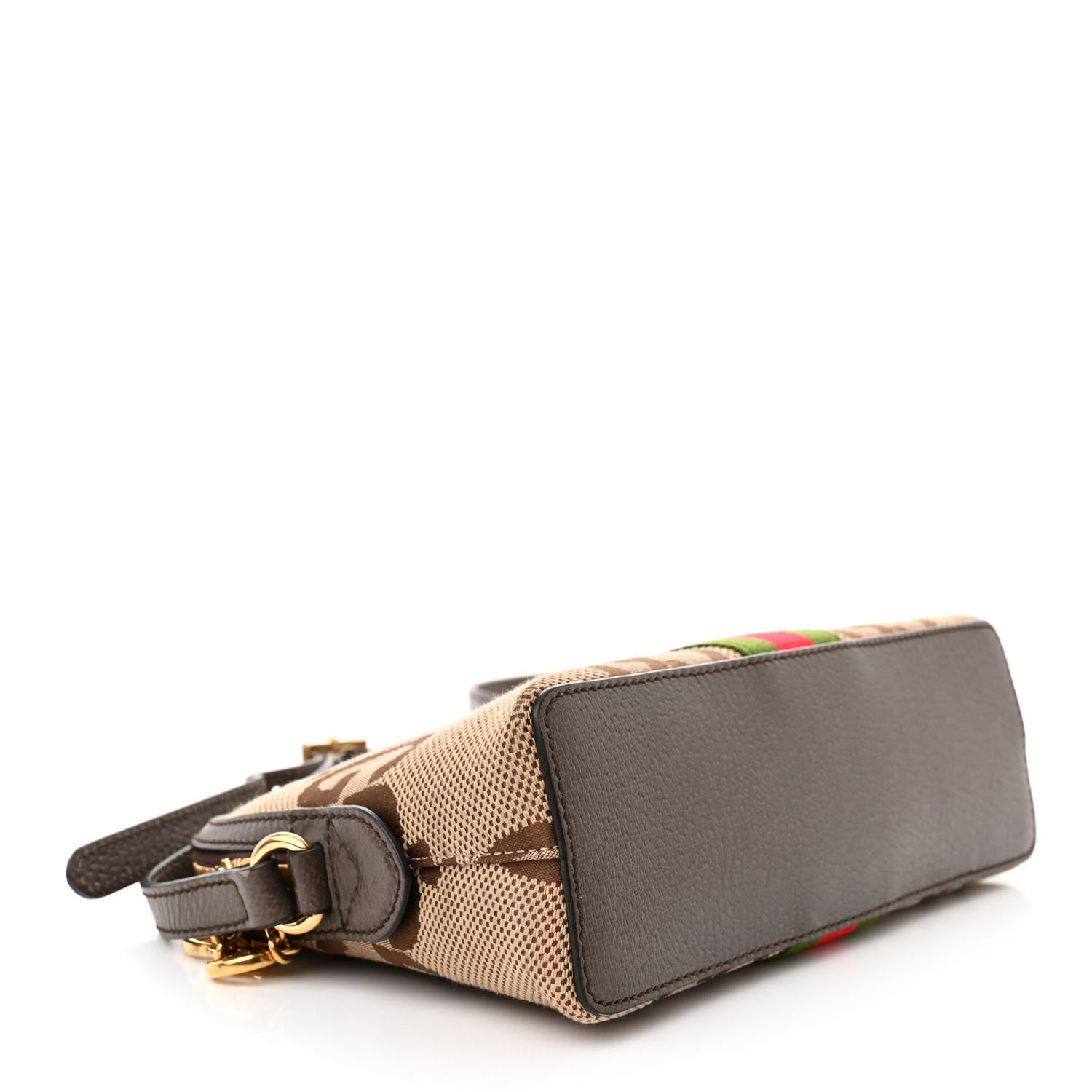 Gucci Monogram Jumbo GG Textured Dollar Calfskin Web Small Ophidia Dome Shoulder Bag Camel Ebony New Acero 4 of 12