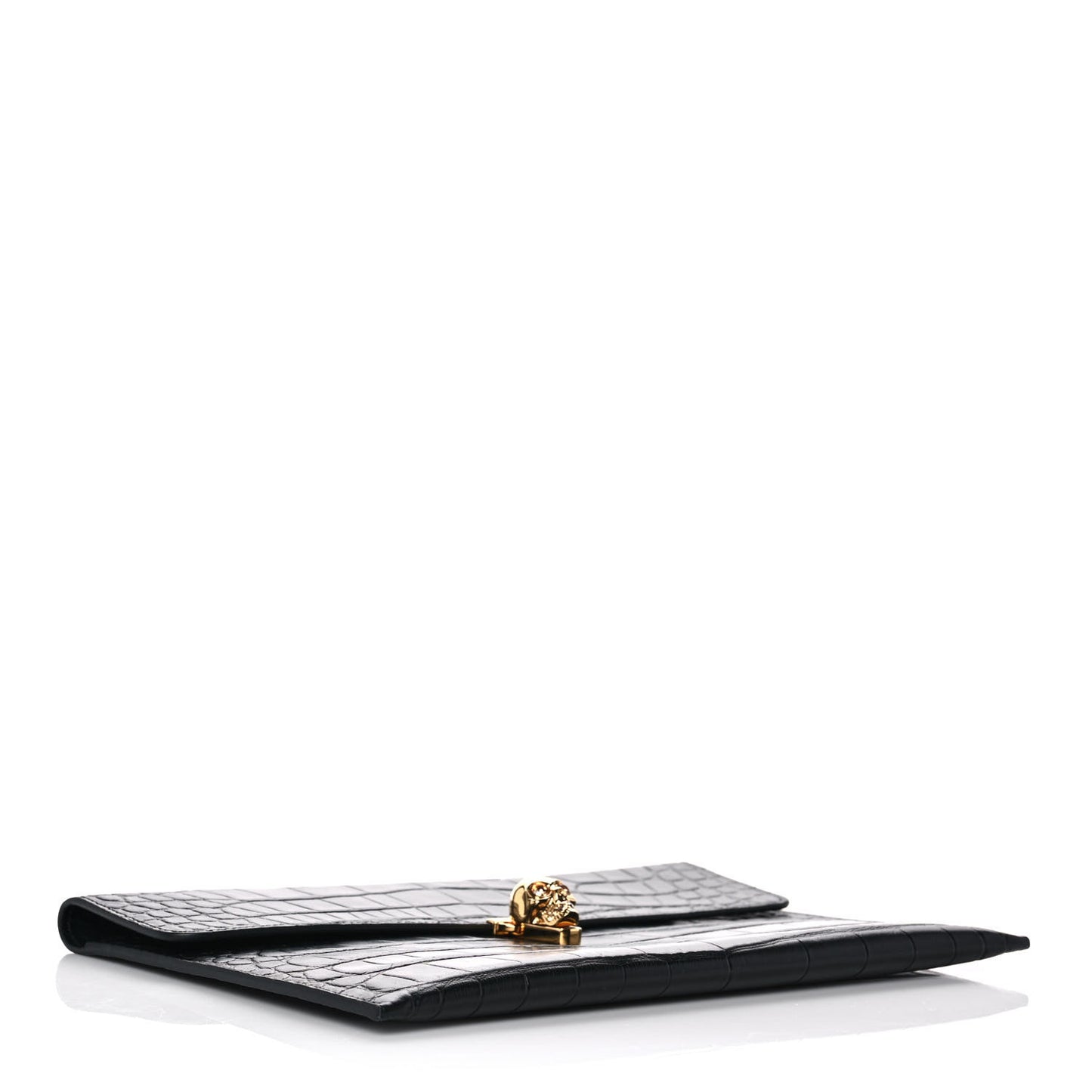 Calfskin Crocodile Embossed Skull Envelope Clutch Black
