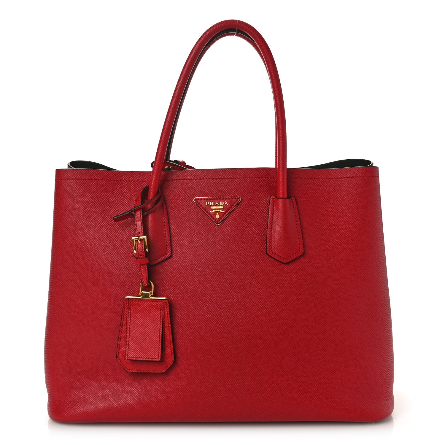 Prada Saffiano Cuir Medium Double Bag Fuoco Black 1 of 13