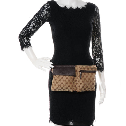Gucci GG Monogram Web Double Pocket Belt Bag Dark Brown 2 of 8