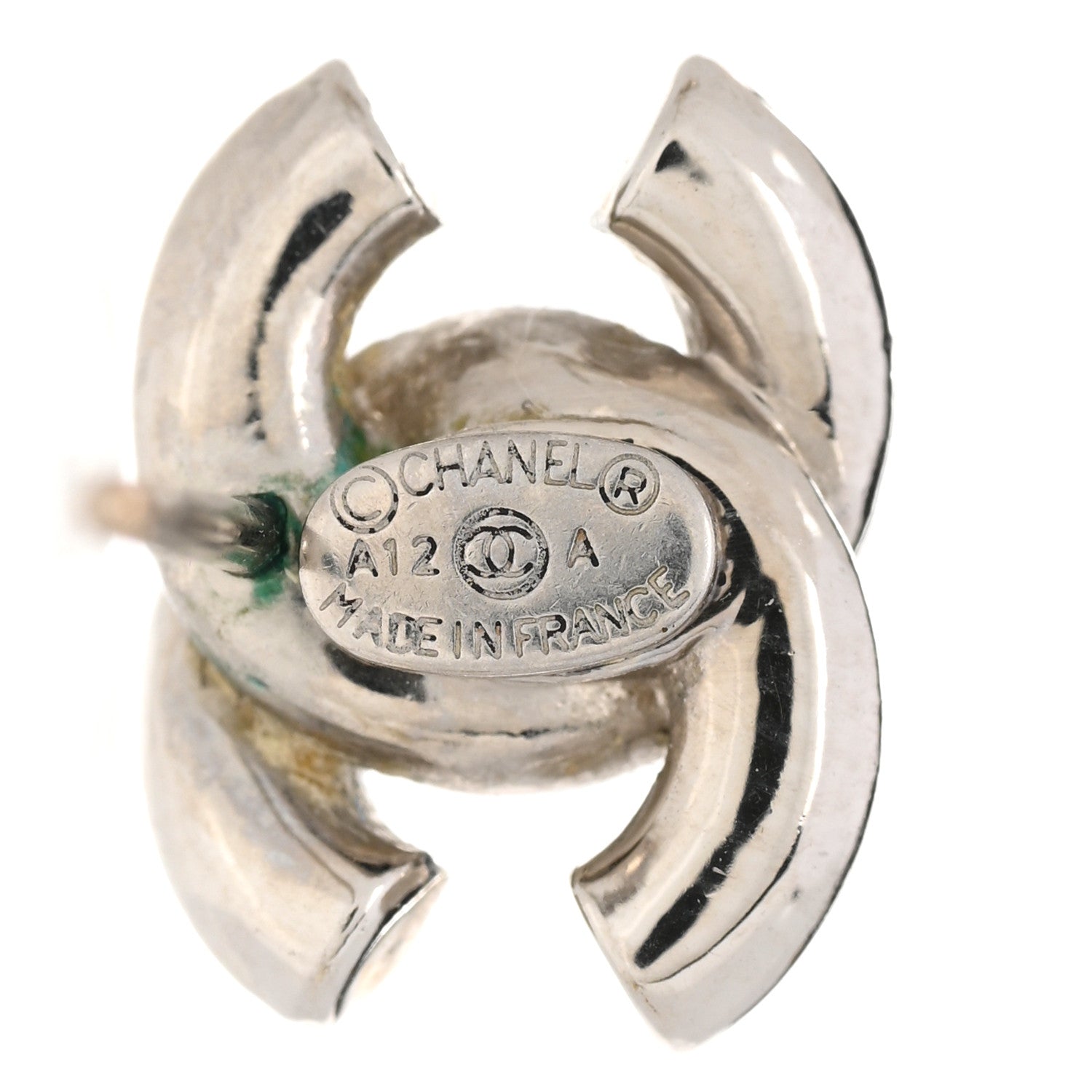 Chanel Metal Crystal Glitter Enamel CC Earrings Silver 5 of 10