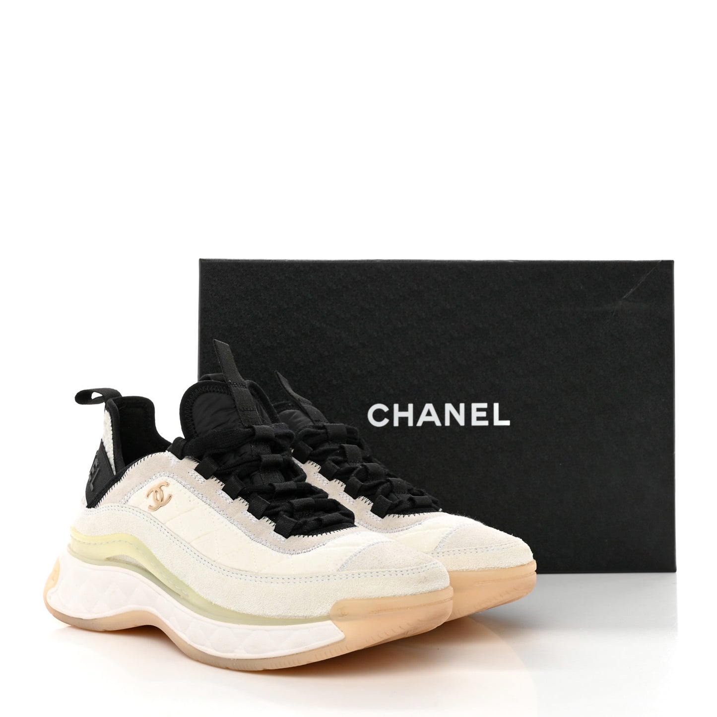 Velvet Calfskin Mixed Fibers CC Sneakers 39 Ivory Black