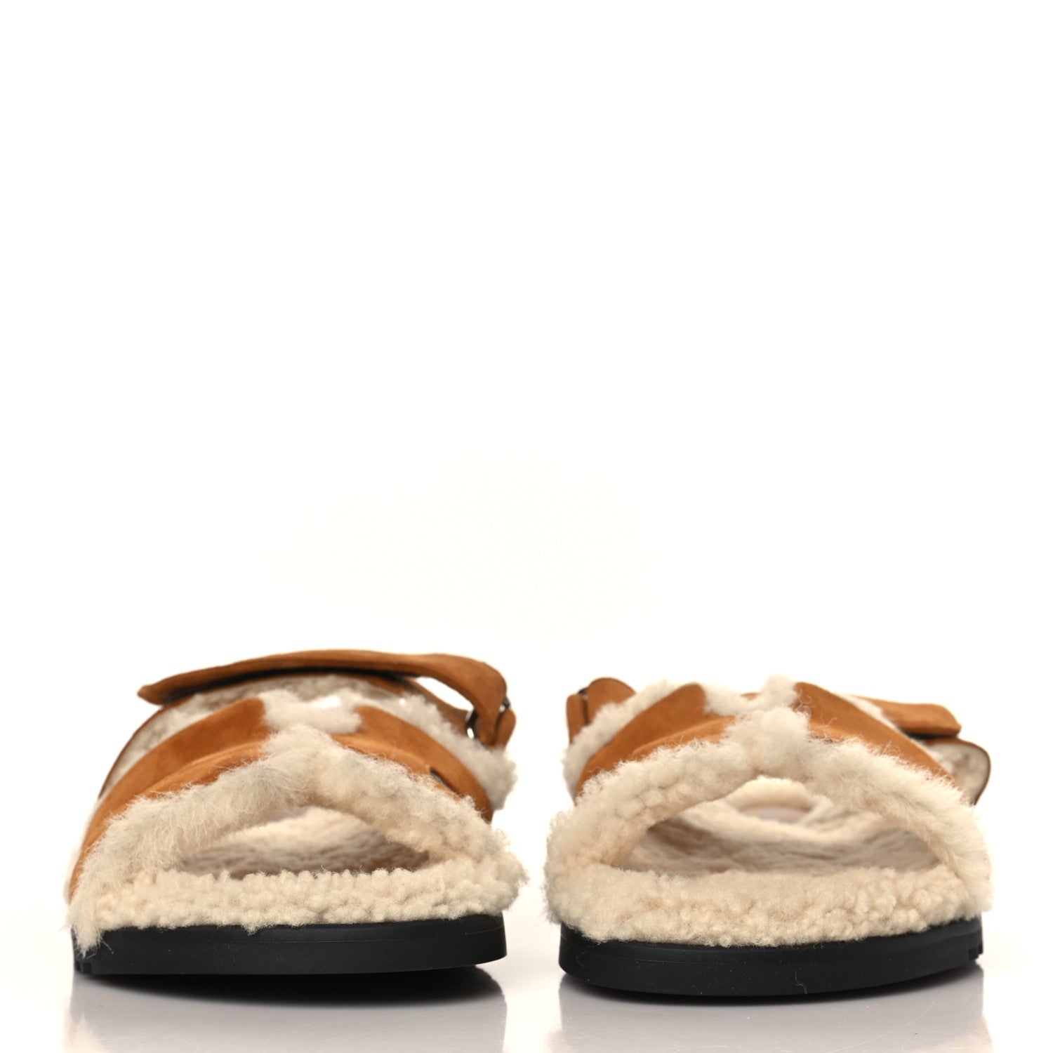 Hermes Suede Goatskin Woolskin Womens Chypre Sandals 39 Brun Fume Ecru 2 of 8