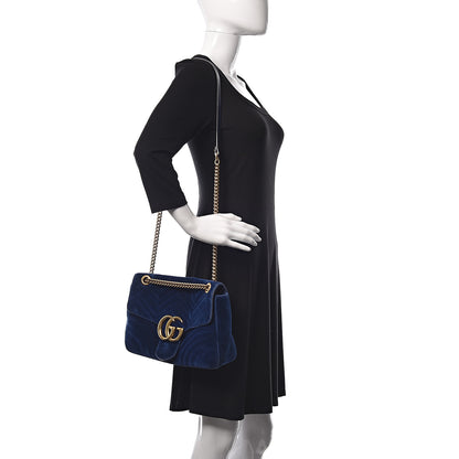 Gucci Velvet Matelasse Medium GG Marmont Shoulder Bag Cobalt Blue 2 of 14