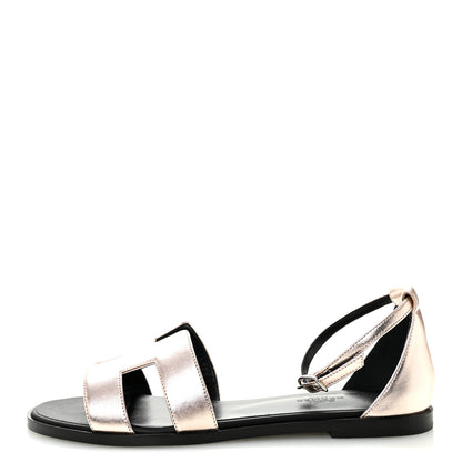 Hermes Metallic Nappa Santorini Sandals 37.5 Rose Doré 1 of 11