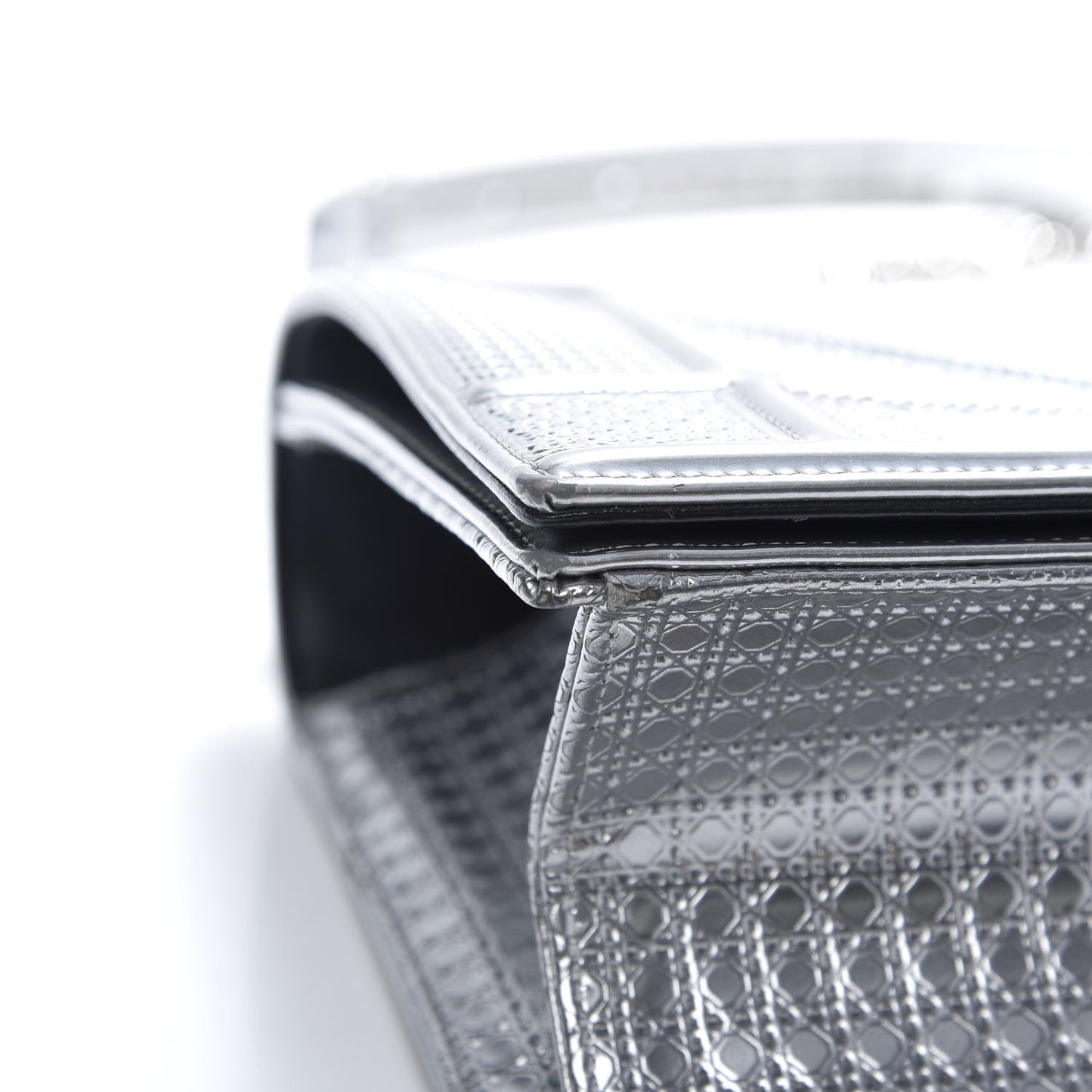 Metallic Patent Micro-Cannage Medium Diorama Flap Bag Silver