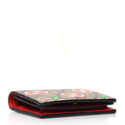 Gucci GG Supreme Monogram Apple Card Case Wallet Beige Multicolor Lobster Red 4 of 11